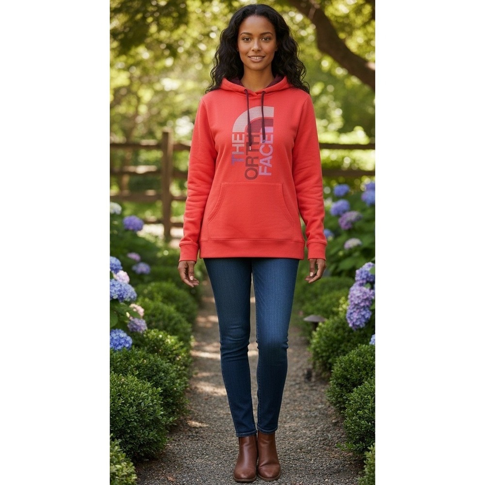 The North Face Hoodie Sweatshirt Women's Size M Red Pullover Logo Activewear